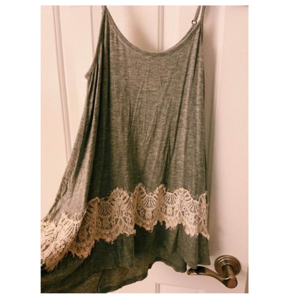 XHILARATION COMFY GREY & LACE TANK TOP